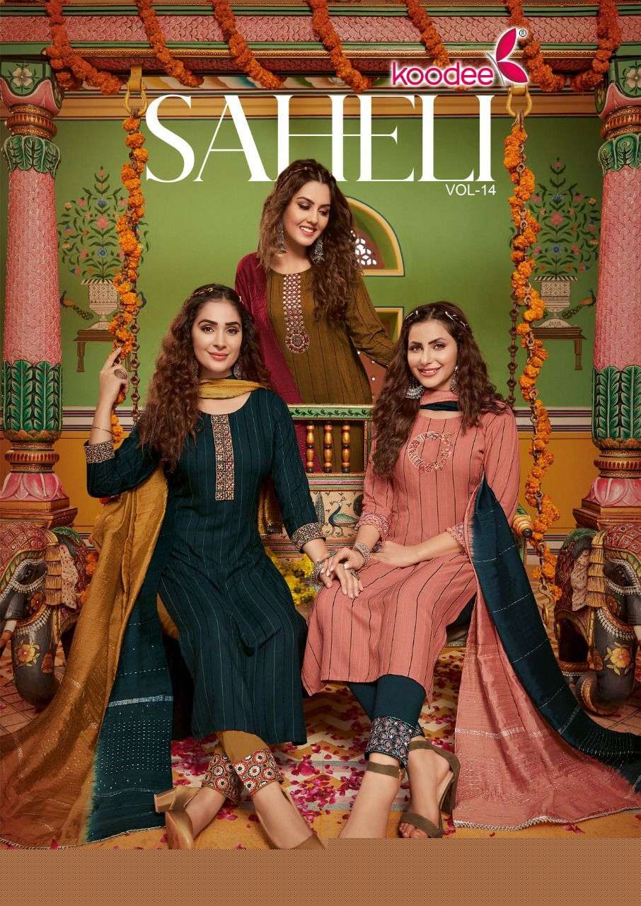 Saheli Vol-14 By Koodee 1401 To 1406 Series Beautiful Stylish Festive Suits Fancy Colorful Casual Wear & Ethnic Wear & Ready To Wear Viscose Velvet Embroidered Dresses At Wholesale Price