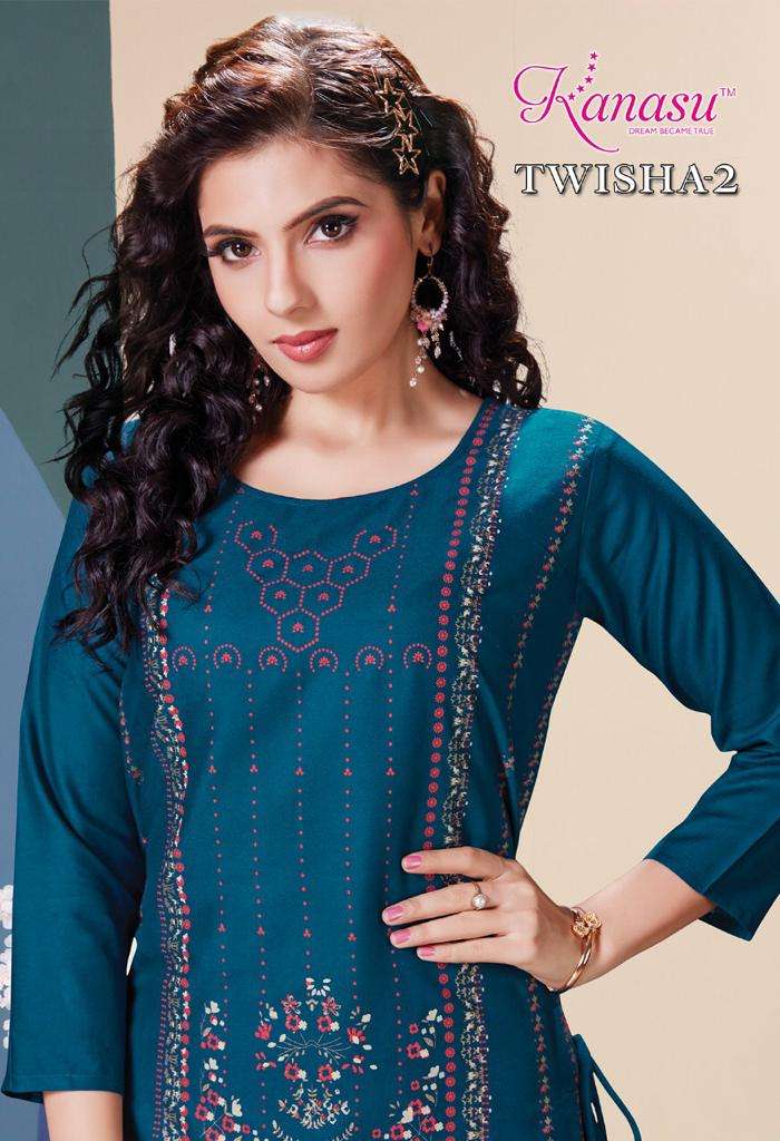 TWISHA VOL-2 BY KANASU 9301 TO 9308 SERIES DESIGNER STYLISH FANCY COLORFUL BEAUTIFUL PARTY WEAR & ETHNIC WEAR COLLECTION PURE RAYON KURTIS AT WHOLESALE PRICE