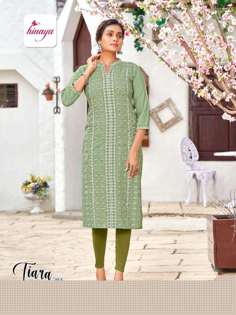 TIARA VOL-10 BY HINAYA 001 TO 008 SERIES DESIGNER STYLISH FANCY COLORFUL BEAUTIFUL PARTY WEAR & ETHNIC WEAR COLLECTION RAYON EMBROIDERY KURTIS AT WHOLESALE PRICE