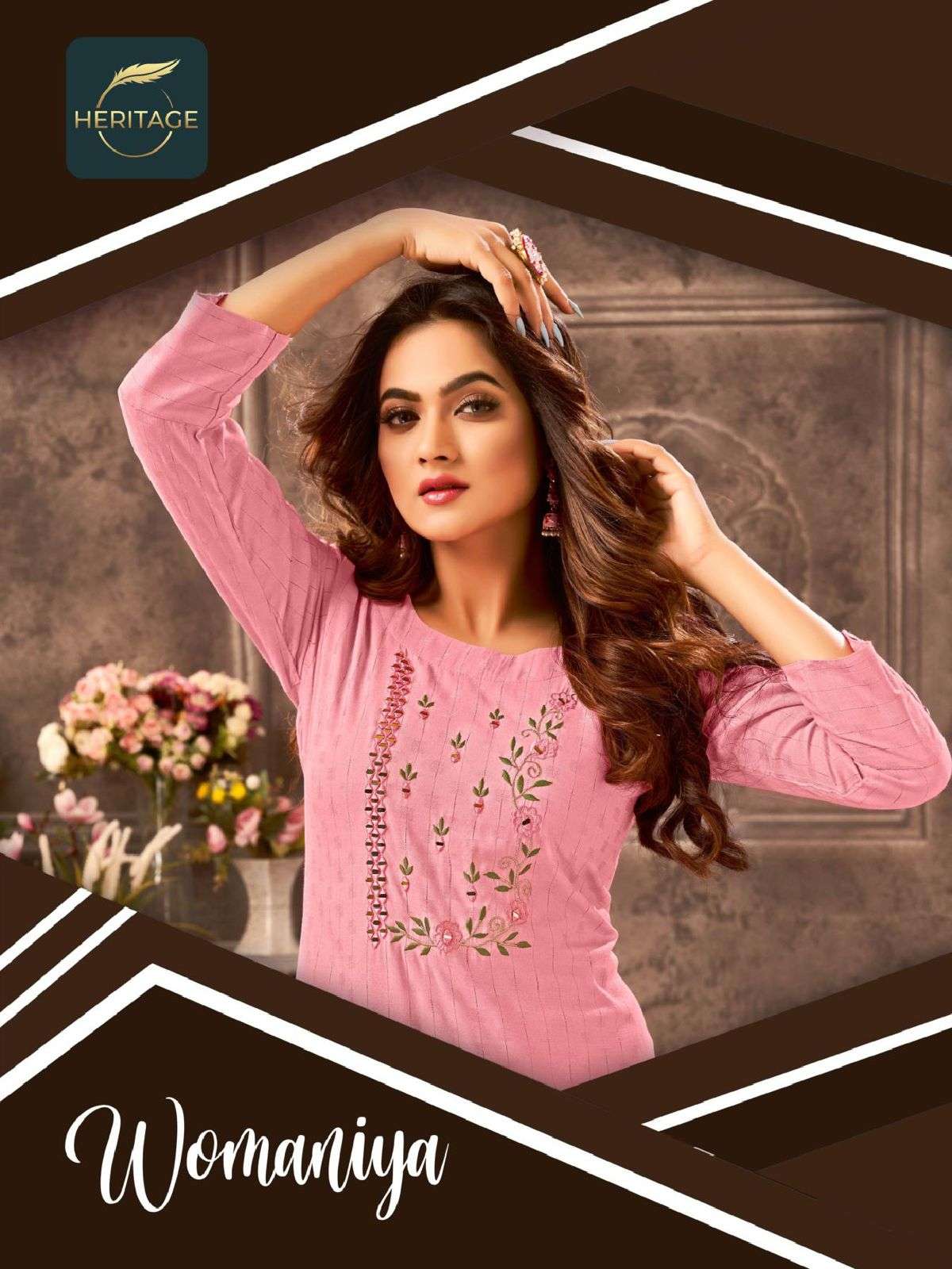 WOMANIYA BY HERITAGE 001 TO 006 SERIES DESIGNER STYLISH FANCY COLORFUL BEAUTIFUL PARTY WEAR & ETHNIC WEAR COLLECTION PURE RAYON KURTIS AT WHOLESALE PRICE