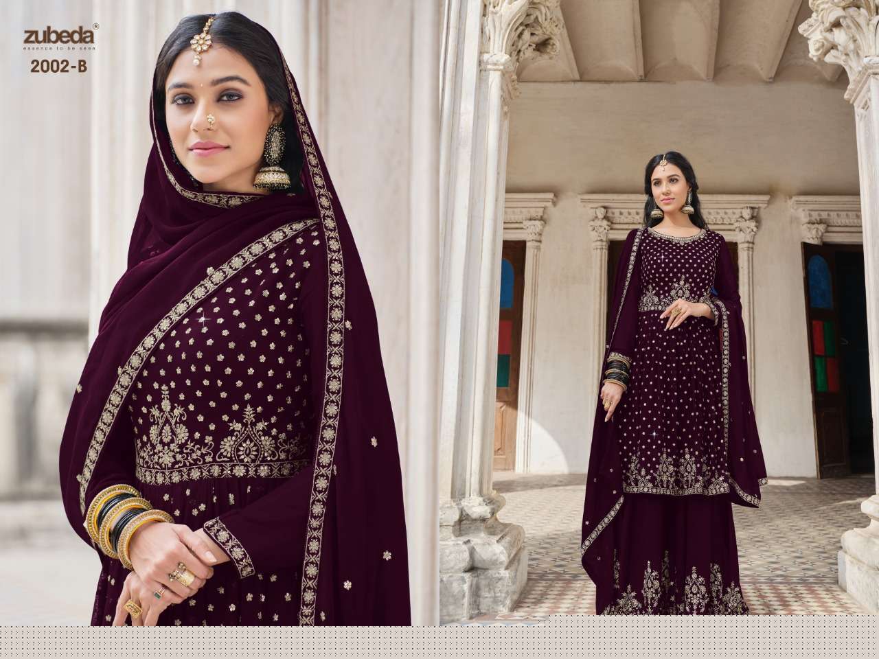 ZUBEDA 2002 COLOURS BY ZUBEDA 2002-A TO 2002-E SERIES BEAUTIFUL SHARARA SUITS COLORFUL STYLISH FANCY CASUAL WEAR & ETHNIC WEAR FAUX GEORGETTE DRESSES AT WHOLESALE PRICE