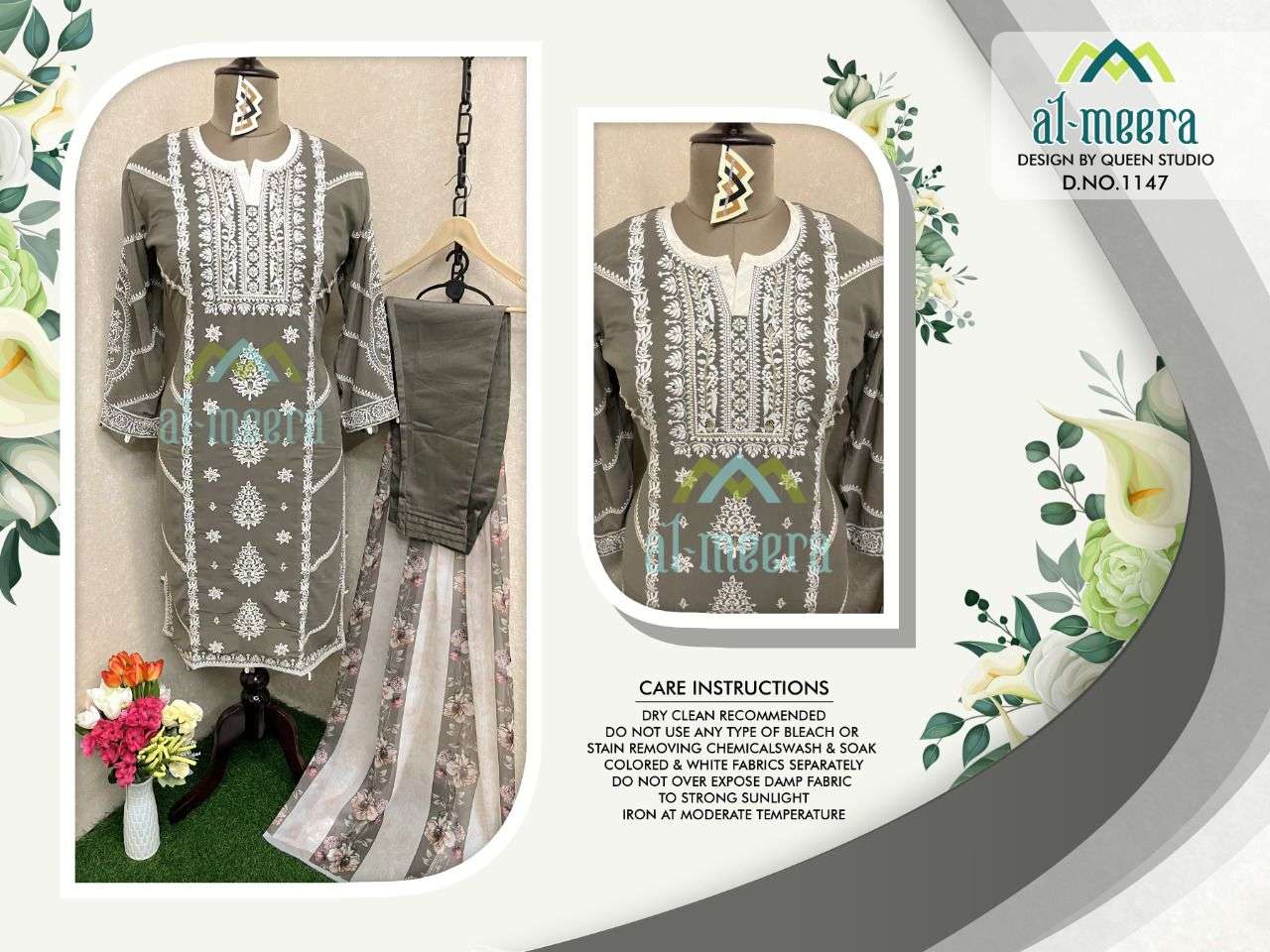 AL-MEERA HIT DESIGN 1147 COLOURS BY AL-MEERA 1147-A TO 1147-C SERIES BEAUTIFUL SUITS STYLISH COLORFUL FANCY CASUAL WEAR & ETHNIC WEAR FAUX GEORGETTE EMBROIDERED DRESSES AT WHOLESALE PRICE