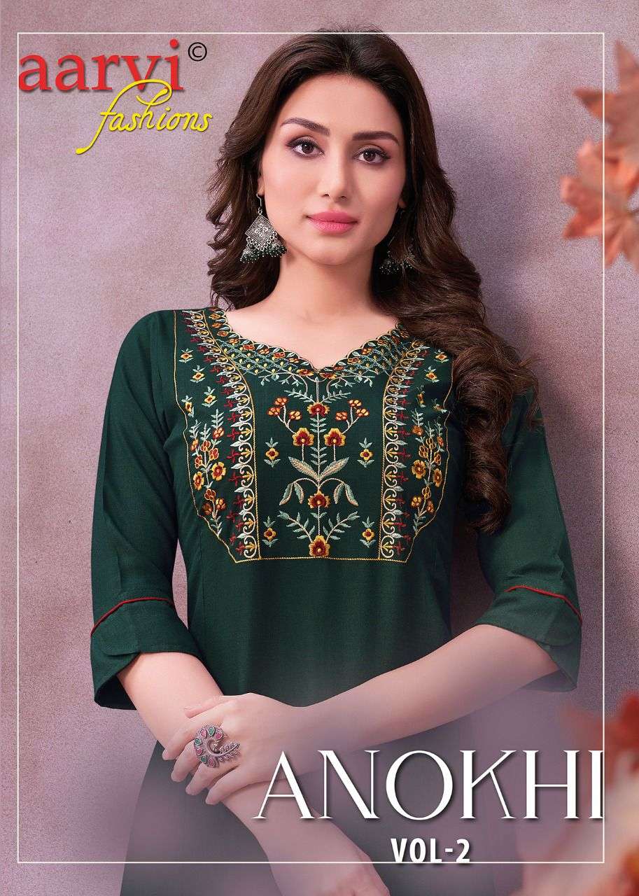 ANOKHI VOL-2 BY AARVI FASHION 6042 TO 6047 SERIES DESIGNER STYLISH FANCY COLORFUL BEAUTIFUL PARTY WEAR & ETHNIC WEAR COLLECTION FANCY KURTIS WITH BOTTOM AT WHOLESALE PRICE