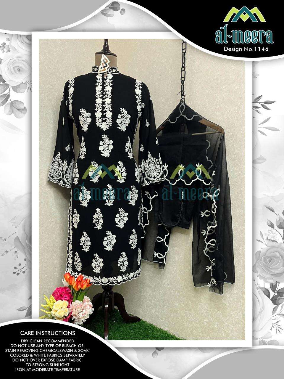 Al-Meera Hit Design 1146 Colours By Al-Meera 1146-A To 1146-C Series Beautiful Pakistani Suits Colorful Stylish Fancy Casual Wear & Ethnic Wear Faux Georgette Embroidered Dresses At Wholesale Price
