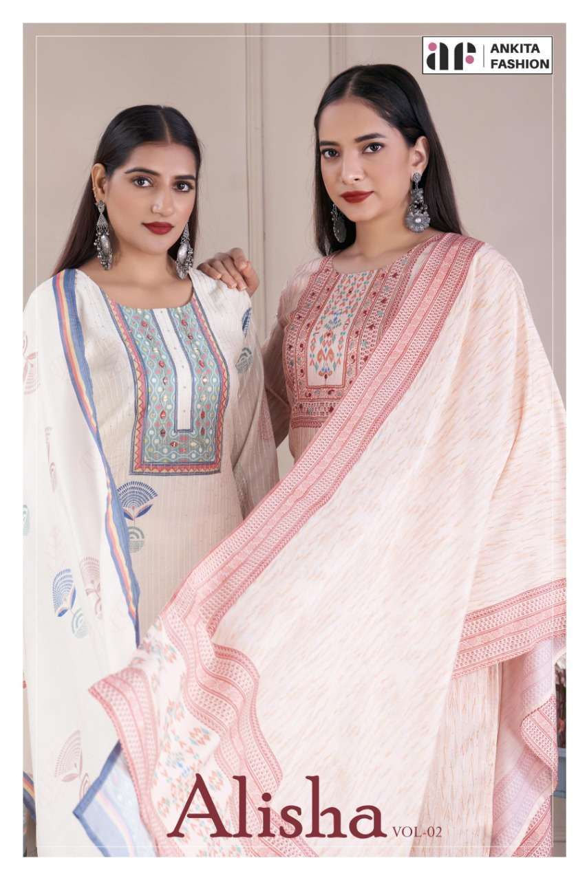ALISHA VOL-2 BY ANKITA FASHION 1001 TO 1004 SERIES SUITS BEAUTIFUL FANCY COLORFUL STYLISH PARTY WEAR & OCCASIONAL WEAR PURE MUSLIN DRESSES AT WHOLESALE PRICE