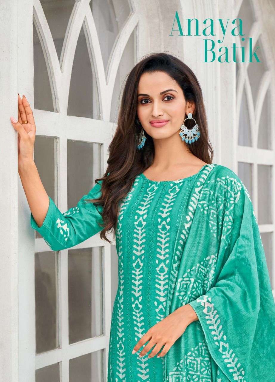 ANAYA BATIK BY ARTIO 56001 TO 56012 SERIES PAKISTANI SUITS BEAUTIFUL FANCY COLORFUL STYLISH PARTY WEAR & OCCASIONAL WEAR CHANDERI PRINT DRESSES AT WHOLESALE PRICE