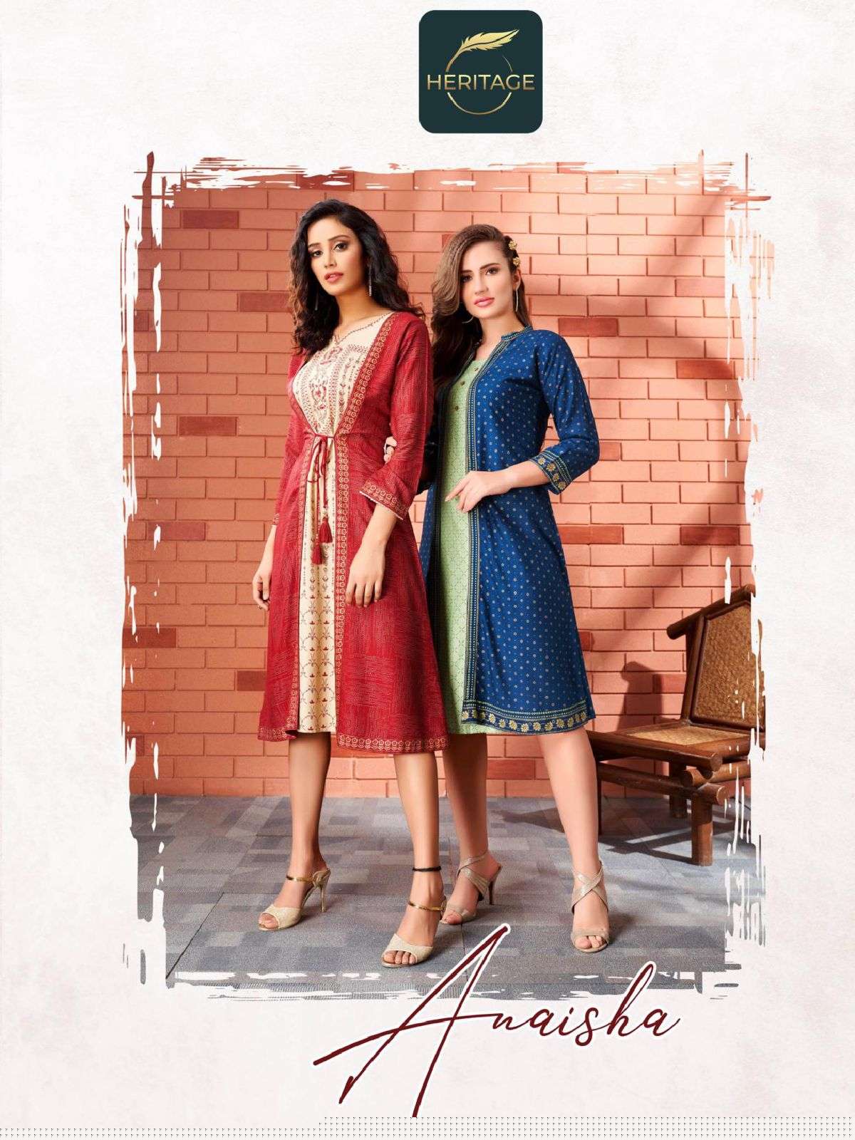 ANAISHA BY HERITAGE 001 TO 005 SERIES BEAUTIFUL STYLISH FANCY COLORFUL CASUAL WEAR & ETHNIC WEAR RAYON KURTIS WITH JACKETS AT WHOLESALE PRICE