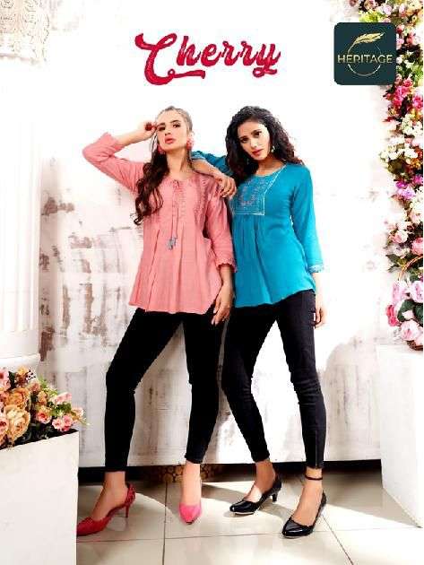 CHERRY BY HERITAGE 001 TO 006 SERIES BEAUTIFUL STYLISH FANCY COLORFUL CASUAL WEAR & ETHNIC WEAR RAYON SLUB TOPS AT WHOLESALE PRICE