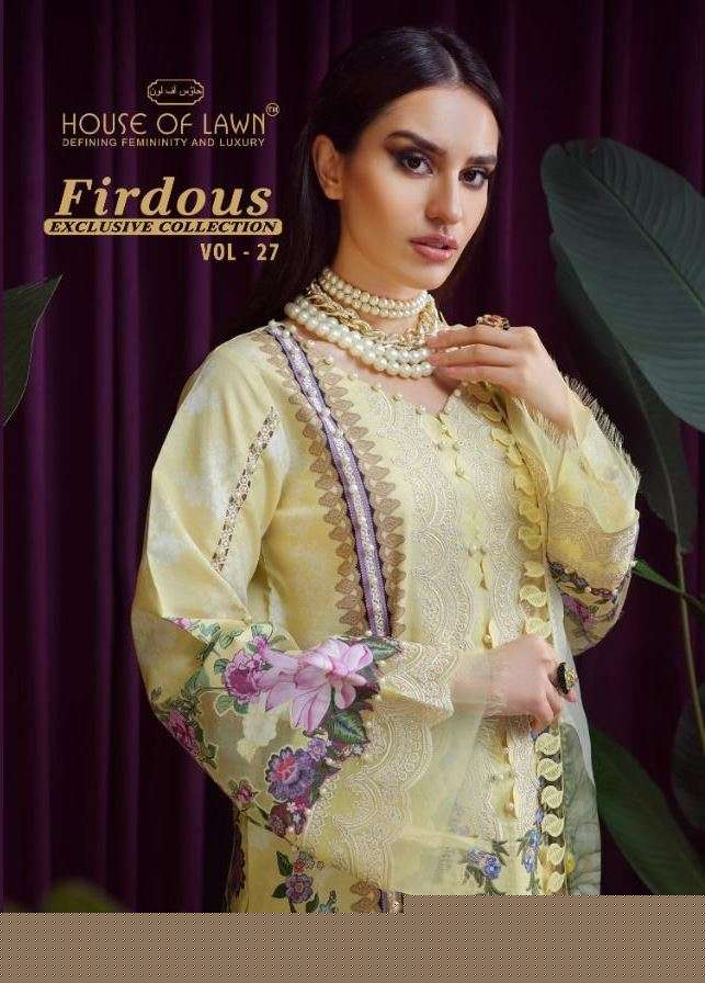 FIRDOUS VOL-27 BY HOUSE OF LAWN 2701 TO 2706 SERIES BEAUTIFUL PAKISTANI SUITS COLORFUL STYLISH FANCY CASUAL WEAR & ETHNIC WEAR PURE LAWN DRESSES AT WHOLESALE PRICE