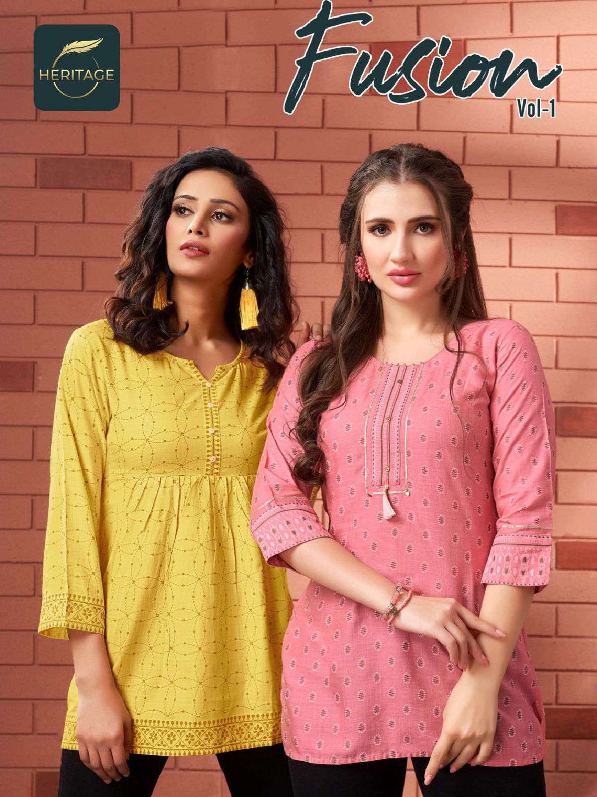 FUSION VOL-1 BY HERITAGE 001 TO 006 SERIES BEAUTIFUL STYLISH FANCY COLORFUL CASUAL WEAR & ETHNIC WEAR RAYON TOPS AT WHOLESALE PRICE