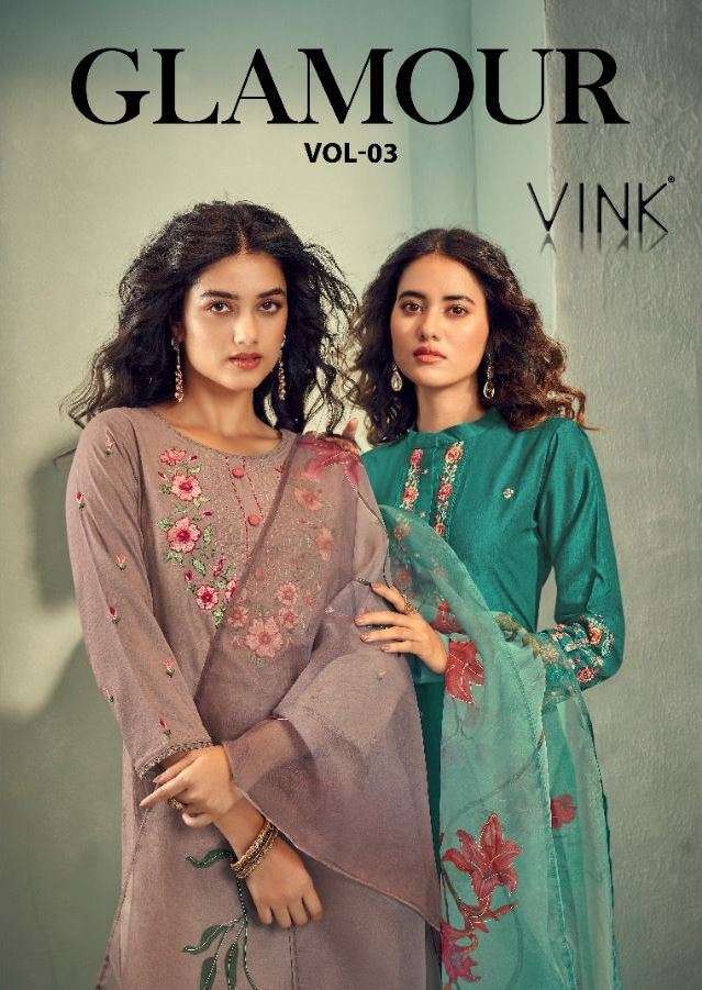 GLAMOUR VOL-3 BY VINK 1571 TO 1576 SERIES BEAUTIFUL SUITS COLORFUL STYLISH FANCY CASUAL WEAR & ETHNIC WEAR SILK DRESSES AT WHOLESALE PRICE