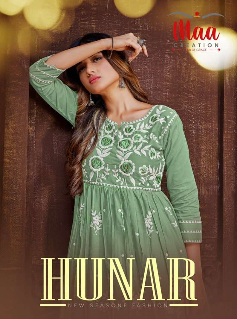HUNAR BY MAA CREATION 2001 TO 2004 SERIES DESIGNER STYLISH FANCY COLORFUL BEAUTIFUL PARTY WEAR & ETHNIC WEAR COLLECTION MAL COTTON EMBROIDERED KURTIS AT WHOLESALE PRICE