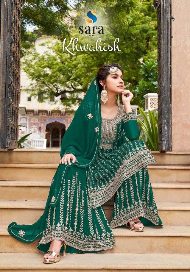 KHWAHISH BY SARA TRENDZ 3751 TO 3754 SERIES BEAUTIFUL SHARARA SUITS COLORFUL STYLISH FANCY CASUAL WEAR & ETHNIC WEAR GEORGETTE EMBROIDERED DRESSES AT WHOLESALE PRICE