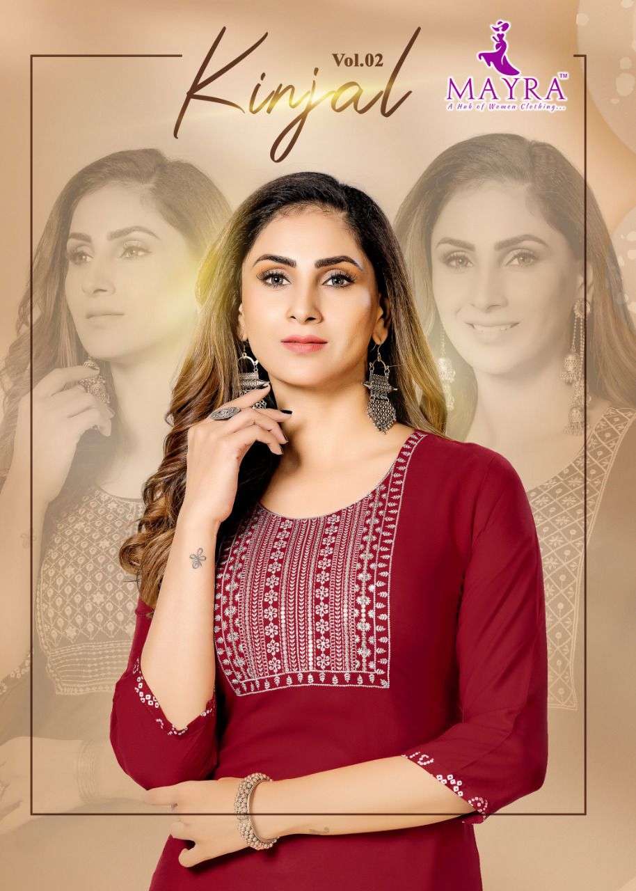 KINJAL VOL-2 BY MAYRA 80001 TO 80008 SERIES DESIGNER STYLISH FANCY COLORFUL BEAUTIFUL PARTY WEAR & ETHNIC WEAR COLLECTION RAYON EMBROIDERED KURTI AT WHOLESALE PRICE