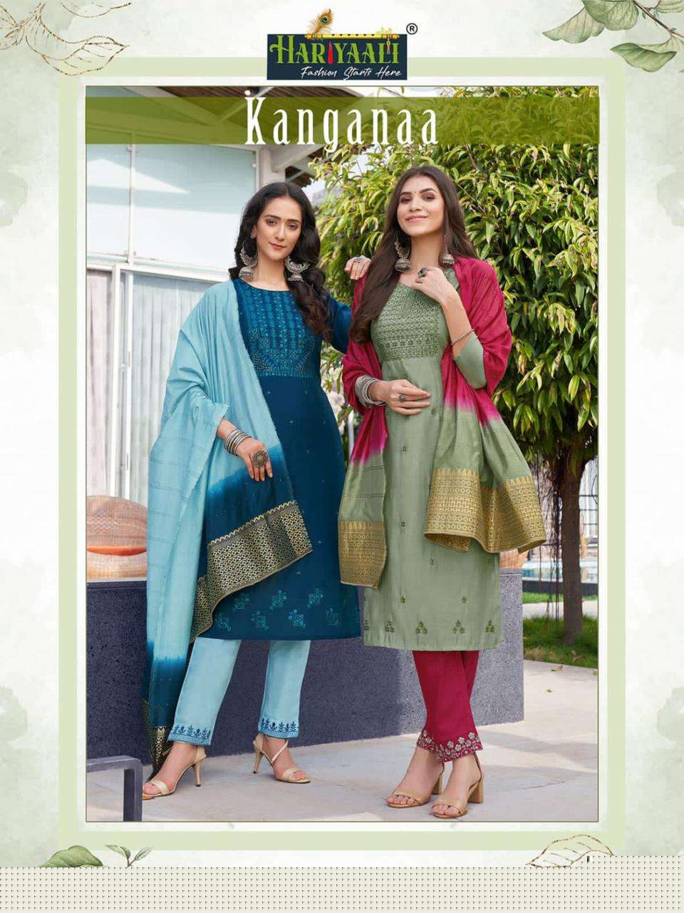 KANGANAA BY HARIYAALI 101 TO 108 SERIES SUITS BEAUTIFUL FANCY COLORFUL STYLISH PARTY WEAR & OCCASIONAL WEAR VISCOSE SILK DRESSES AT WHOLESALE PRICE