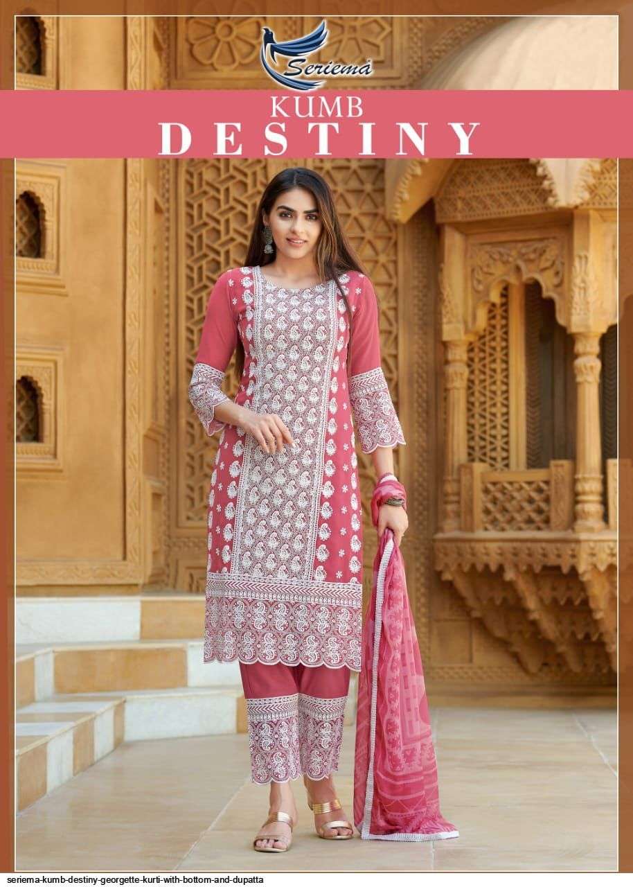 KUMB DESTINY BY SPARROW 1118 TO 1123 SERIES BEAUTIFUL SUITS COLORFUL STYLISH FANCY CASUAL WEAR & ETHNIC WEAR FAUX GEORGETTE DRESSES AT WHOLESALE PRICE