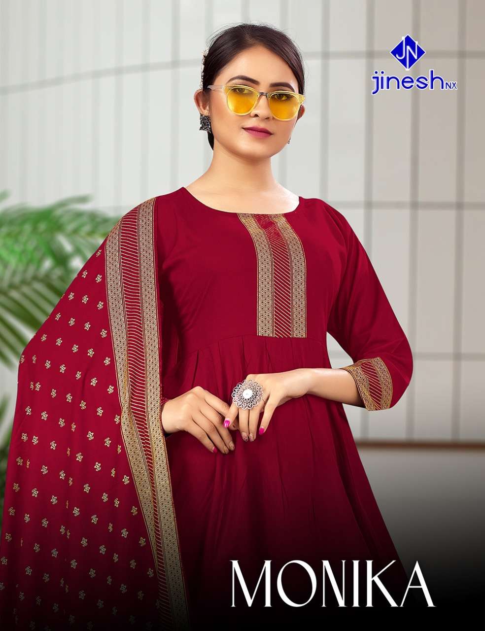 MONIKA BY JINESH NX 1001 TO 1008 SERIES DESIGNER STYLISH FANCY COLORFUL BEAUTIFUL PARTY WEAR & ETHNIC WEAR COLLECTION RAYON FOIL PRINT GOWN WITH DUPATTA AT WHOLESALE PRICE