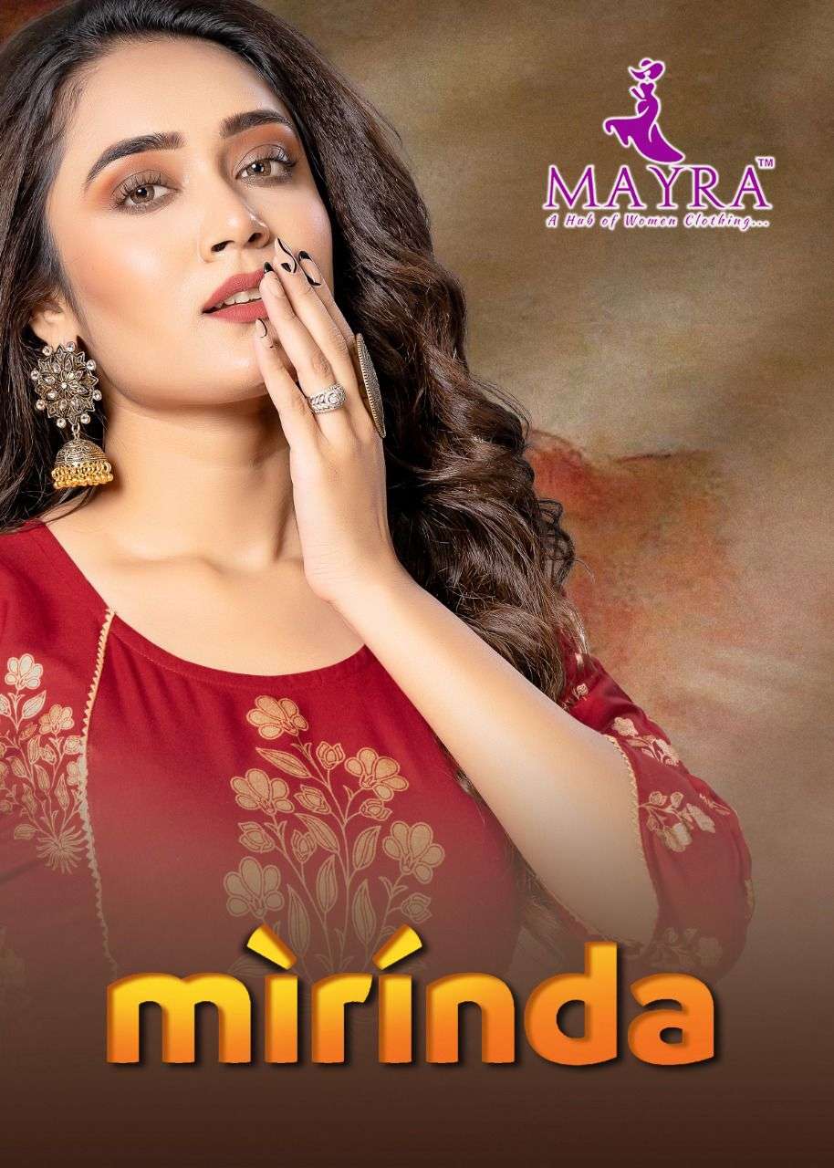 MIRINDA BY MAYRA 80009 TO 80016 SERIES DESIGNER STYLISH FANCY COLORFUL BEAUTIFUL PARTY WEAR & ETHNIC WEAR COLLECTION RAYON PRINT KURTIS AT WHOLESALE PRICE