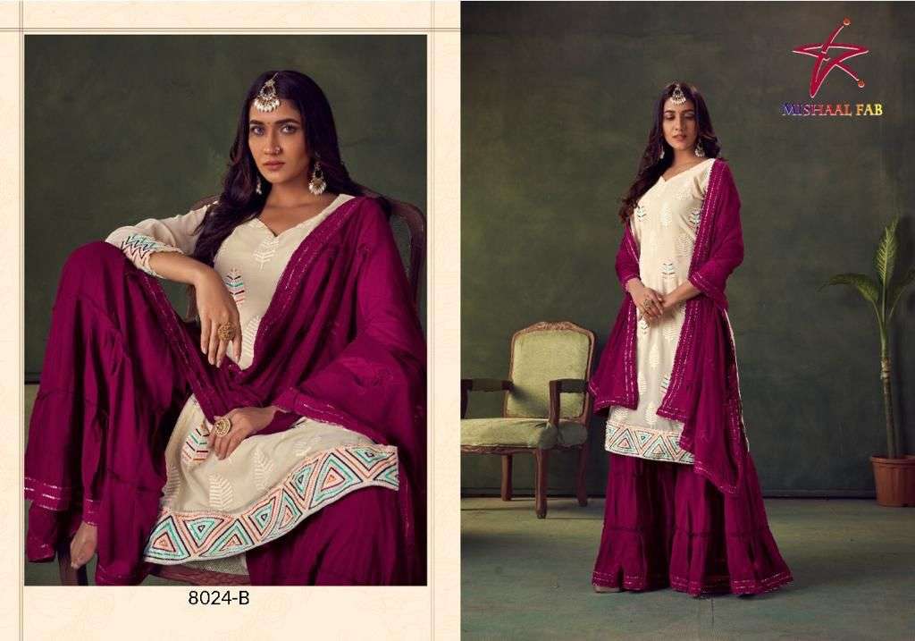 MISHAAL 8024 COLOURS BY MISHAAL FABS 8024-A TO 8024-D SERIES BEAUTIFUL PAKISTANI SUITS STYLISH COLORFUL FANCY CASUAL WEAR & ETHNIC WEAR HEAVY GEORGETTE EMBROIDERED DRESSES AT WHOLESALE PRICE