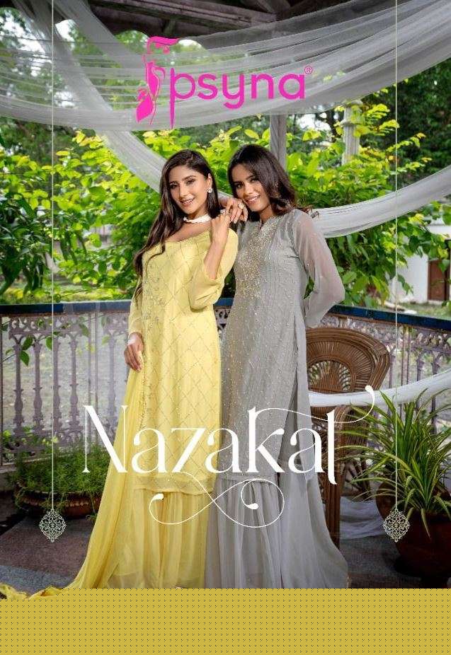 NAZAKAT BY PSYNA 1001 TO 1006 SERIES BEAUTIFUL SHARARA SUITS COLORFUL STYLISH FANCY CASUAL WEAR & ETHNIC WEAR GEORGETTE DRESSES AT WHOLESALE PRICE