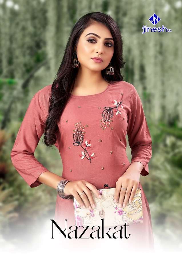 NAZAKAT BY JINESH NX 1001 TO 1008 SERIES BEAUTIFUL STYLISH FANCY COLORFUL CASUAL WEAR & ETHNIC WEAR VISCOSE SLUB KURTIS AT WHOLESALE PRICE
