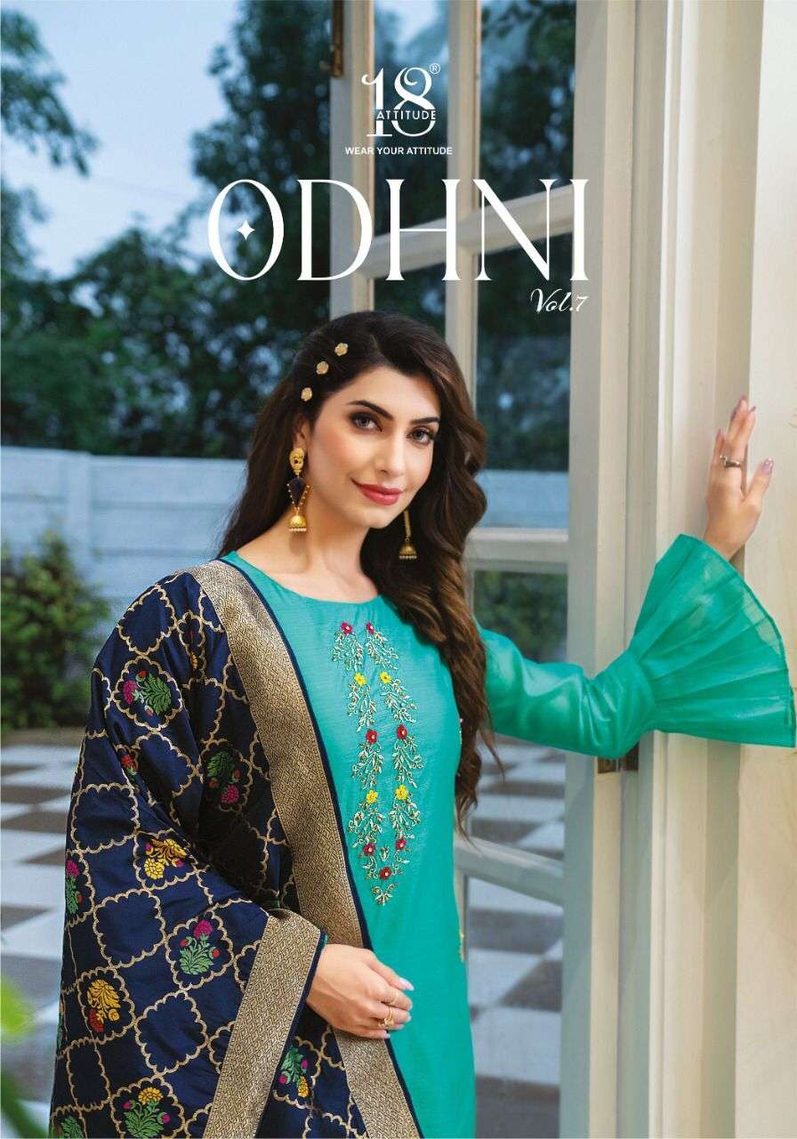 ODHNI VOL-7 BY 18 ATTITUDE 7001 TO 7007 SERIES DESIGNER STYLISH FANCY COLORFUL BEAUTIFUL PARTY WEAR & ETHNIC WEAR COLLECTION CHANDERI SILK KURTIS WITH DUPATTA AT WHOLESALE PRICE