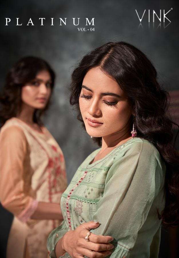 PLATINUM VOL-4 BY VINK 1511 TO 1516 SERIES DESIGNER STYLISH FANCY COLORFUL BEAUTIFUL PARTY WEAR & ETHNIC WEAR COLLECTION PURE ORGANZA KURTIS WITH BOTTOM AT WHOLESALE PRICE
