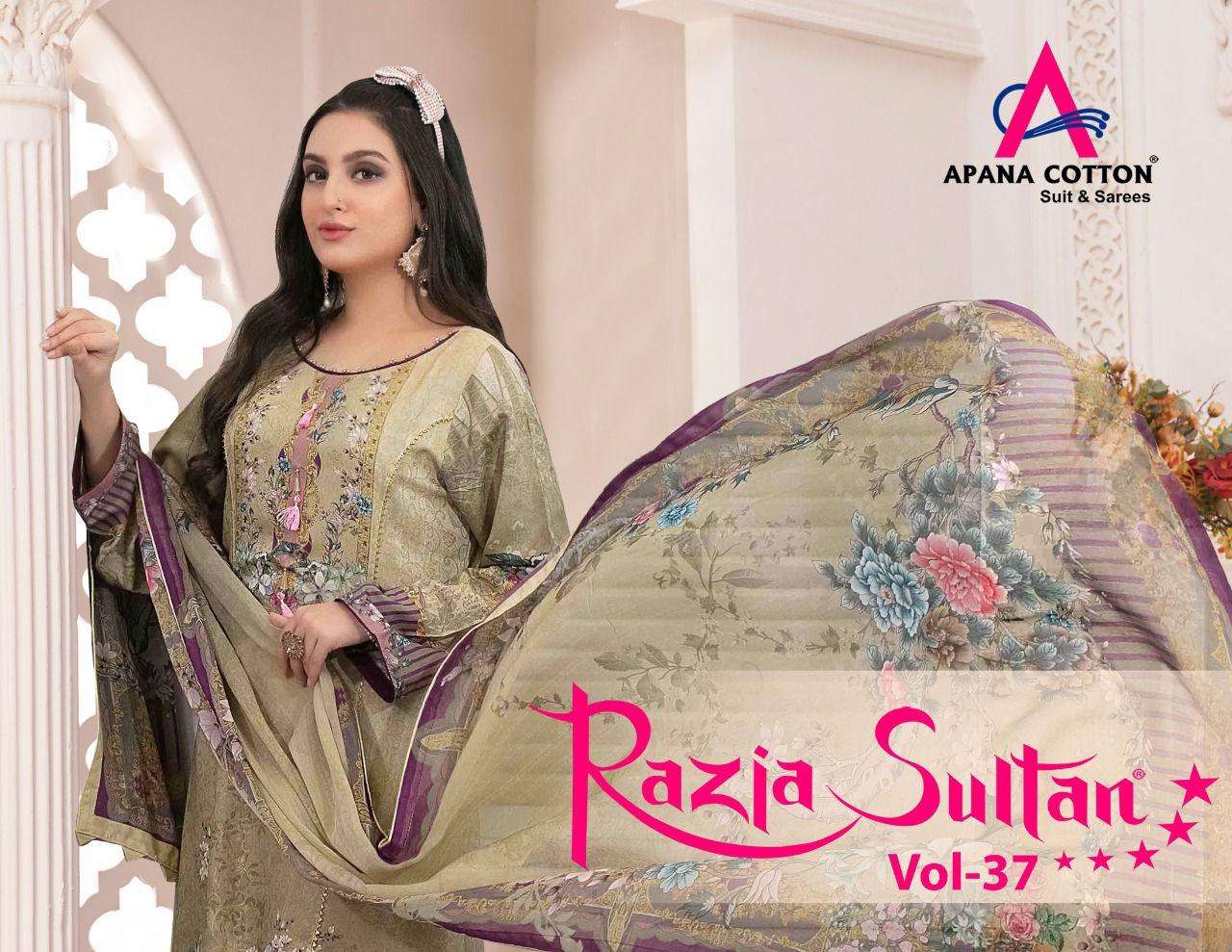 RAZIA SULTAN VOL-37 BY APANA COTTON 37001 TO 37010 SERIES BEAUTIFUL SUITS COLORFUL STYLISH FANCY CASUAL WEAR & ETHNIC WEAR COTTON DRESSES AT WHOLESALE PRICE