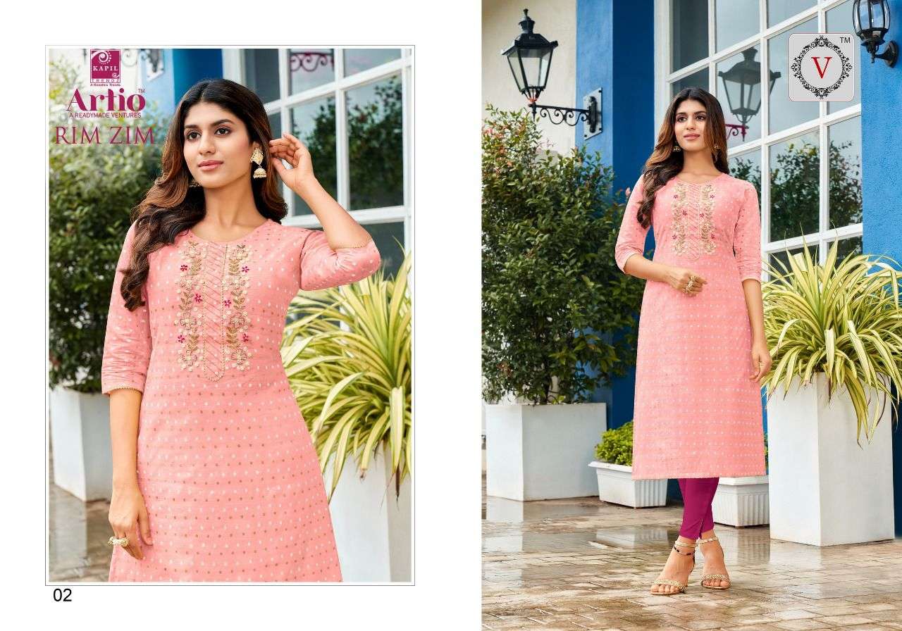 RIM ZIM BY ARTIO 01 TO 06 SERIES DESIGNER STYLISH FANCY COLORFUL BEAUTIFUL PARTY WEAR & ETHNIC WEAR COLLECTION MODAL SILK KURTIS AT WHOLESALE PRICE