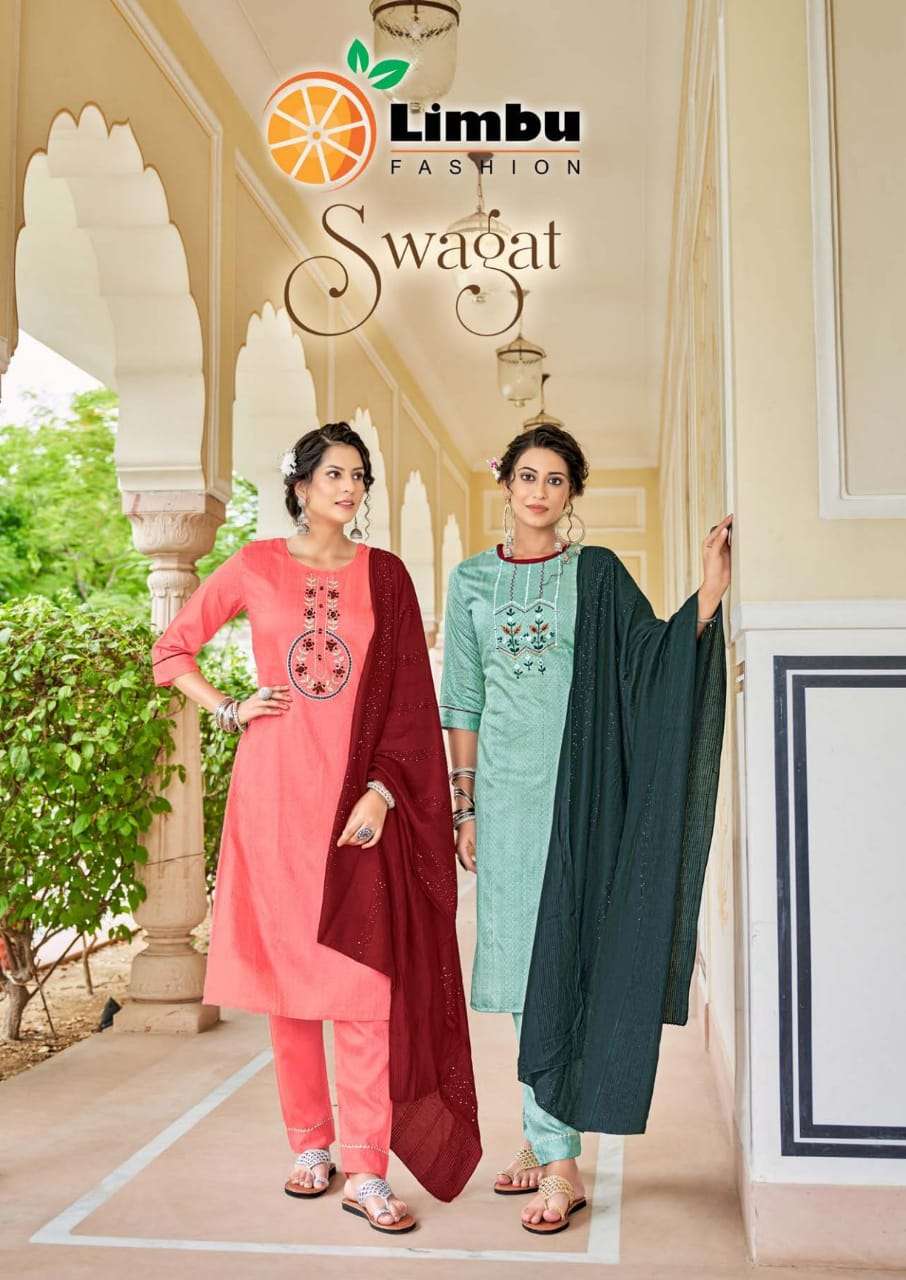 SWAGAT BY LIMBU FASHION 1001 TO 1006 SERIES BEAUTIFUL STYLISH SUITS FANCY COLORFUL CASUAL WEAR & ETHNIC WEAR & READY TO WEAR CHANDERI COTTON PRINTED DRESSES AT WHOLESALE PRICE
