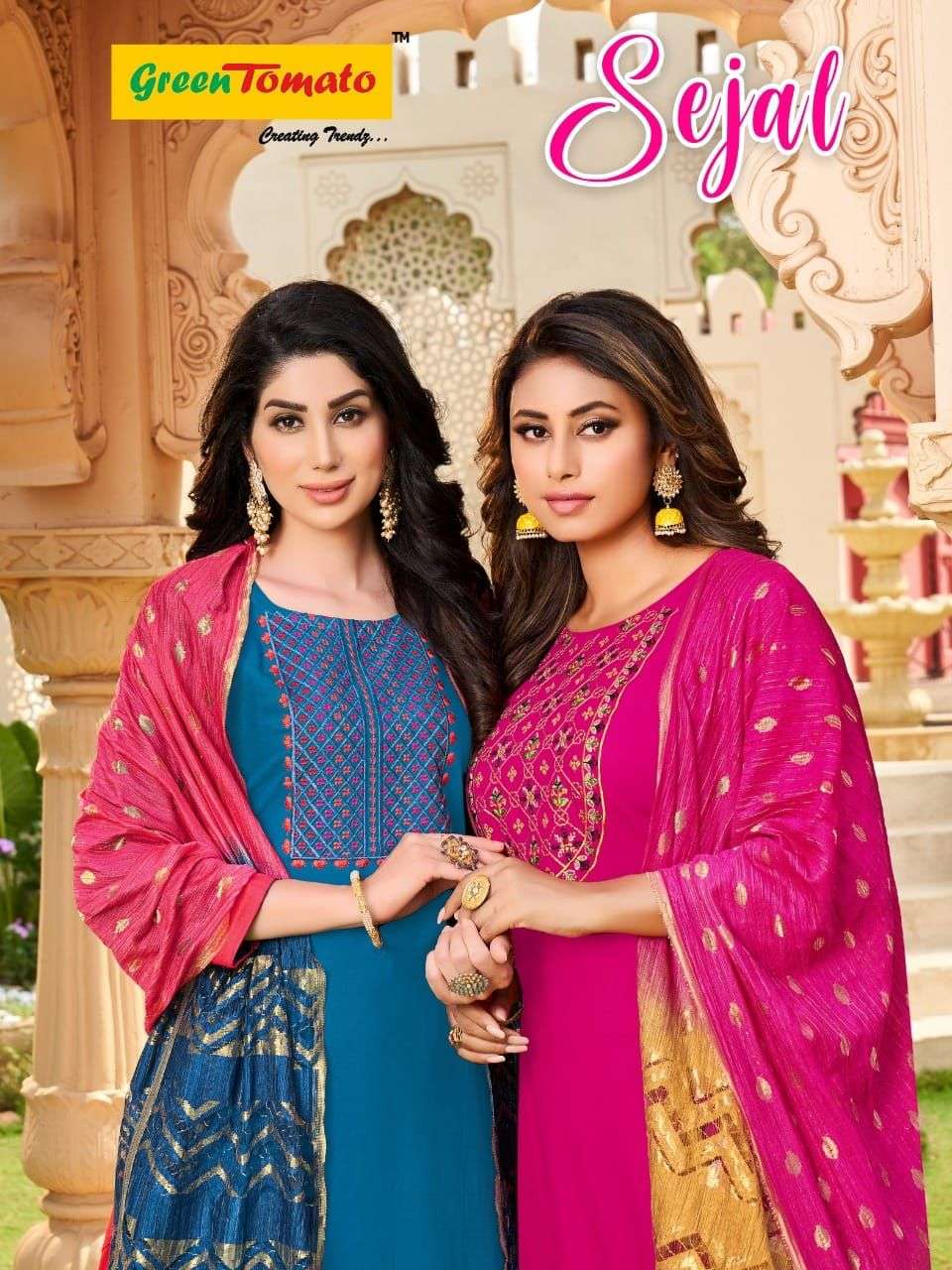 SEJAL BY GREEN TOMATO 1001 TO 1008 SERIES BEAUTIFUL PATIYALA SUITS COLORFUL STYLISH FANCY CASUAL WEAR & ETHNIC WEAR RAYON PRINT DRESSES AT WHOLESALE PRICE