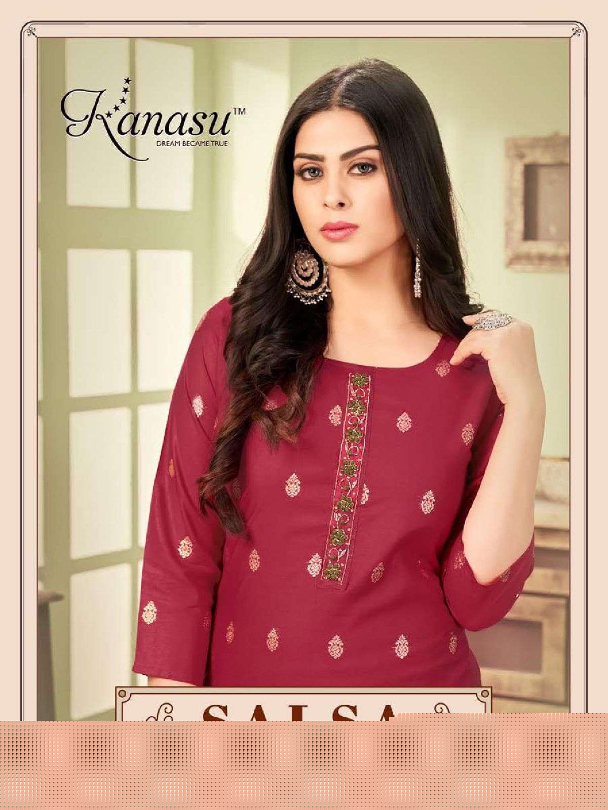 SALSA BY KANASU 1001 TO 1008 SERIES DESIGNER STYLISH FANCY COLORFUL BEAUTIFUL PARTY WEAR & ETHNIC WEAR COLLECTION CHANDERI SILK EMBROIDERED KURTI AT WHOLESALE PRICE