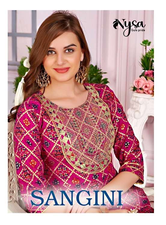 SANGINI BY NYSA 1001 TO 1004 SERIES BEAUTIFUL STYLISH FANCY COLORFUL CASUAL WEAR & ETHNIC WEAR BANDHEJ PRINT GOWNS WITH DUPATTA AT WHOLESALE PRICE