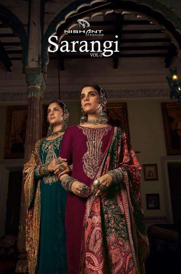 SARANGI VOL-2 BY NISHANT FASHION 32001 TO 32006 SERIES SUITS BEAUTIFUL FANCY COLORFUL STYLISH PARTY WEAR & OCCASIONAL WEAR PURE VELVET EMBROIDERY DRESSES AT WHOLESALE PRICE