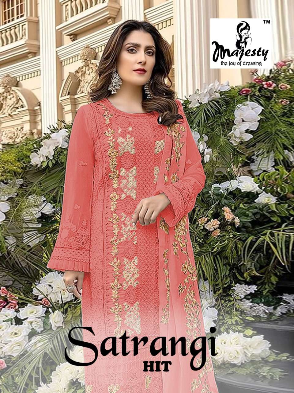 SATRANGI HIT BY MAJESTY 184-E TO 184-H SERIES PAKISTANI SUITS BEAUTIFUL FANCY COLORFUL STYLISH PARTY WEAR & OCCASIONAL WEAR FAUX GEORGETTE WITH EMBROIDERY DRESSES AT WHOLESALE PRICE