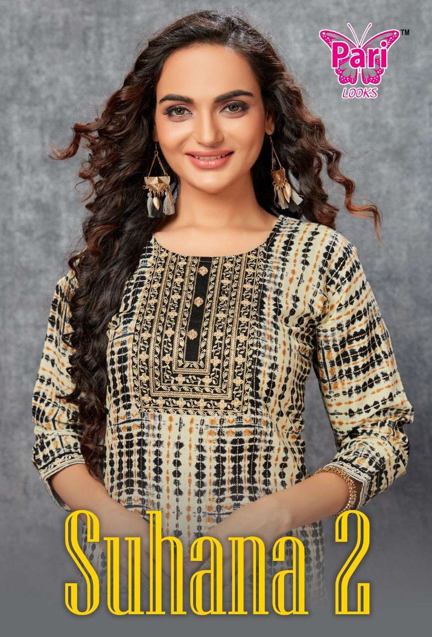 SUHANA VOL-2 BY PARI 201 TO 208 SERIES BEAUTIFUL STYLISH FANCY COLORFUL CASUAL WEAR & ETHNIC WEAR RAYON FOIL KURTIS AT WHOLESALE PRICE