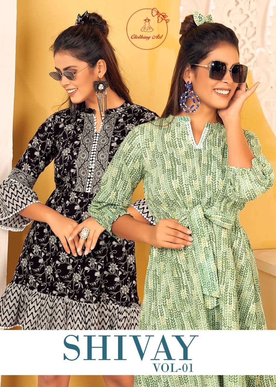 SHIVAY VOL-1 BY CLOTHING ART 1001 TO 1006 SERIES BEAUTIFUL STYLISH FANCY COLORFUL CASUAL WEAR & ETHNIC WEAR COTTON PRINT KURTIS AT WHOLESALE PRICE