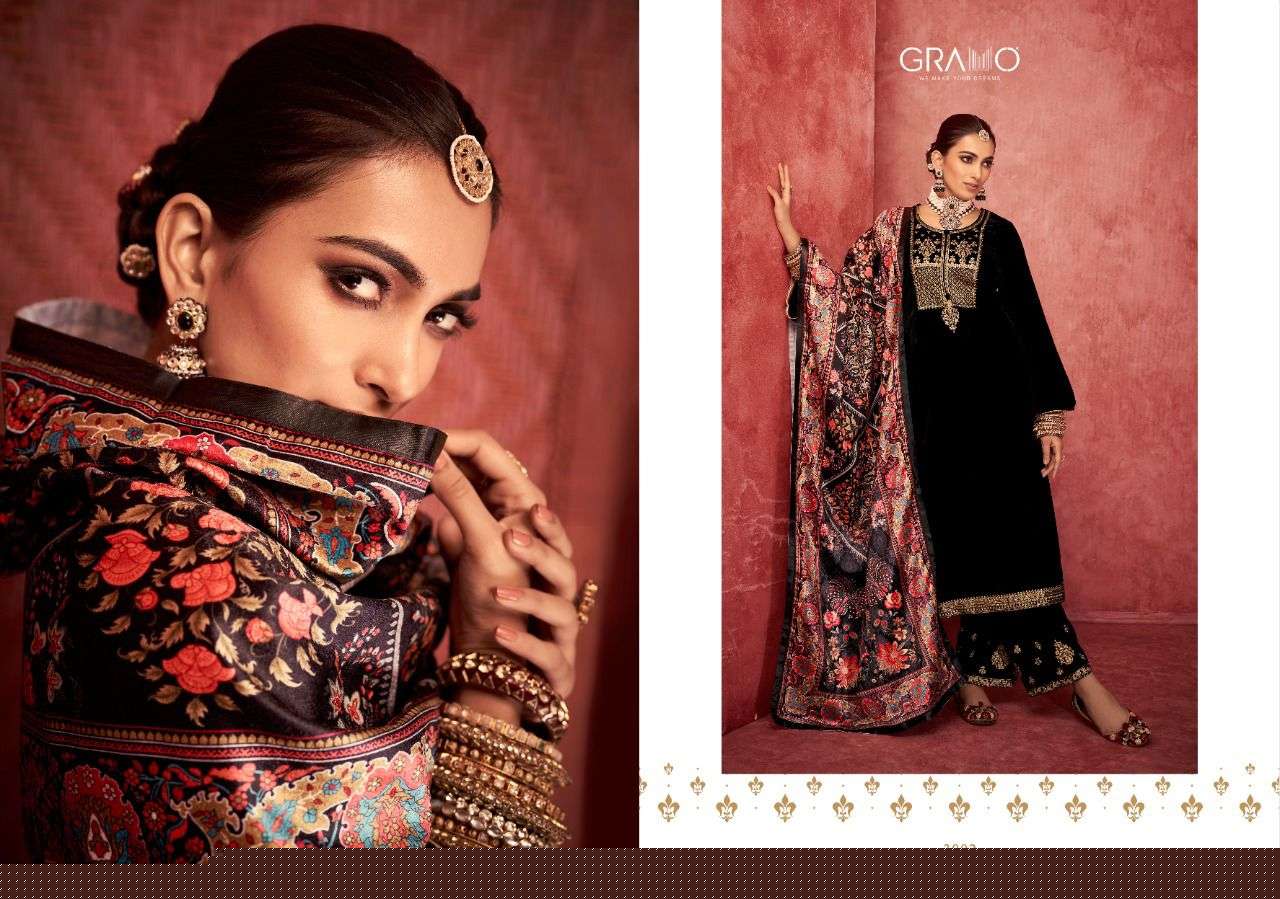 VELVET VOL-3 BY GRAMO 3001 TO 3004 SERIES BEAUTIFUL SUITS COLORFUL STYLISH FANCY CASUAL WEAR & ETHNIC WEAR VELVET DRESSES AT WHOLESALE PRICE