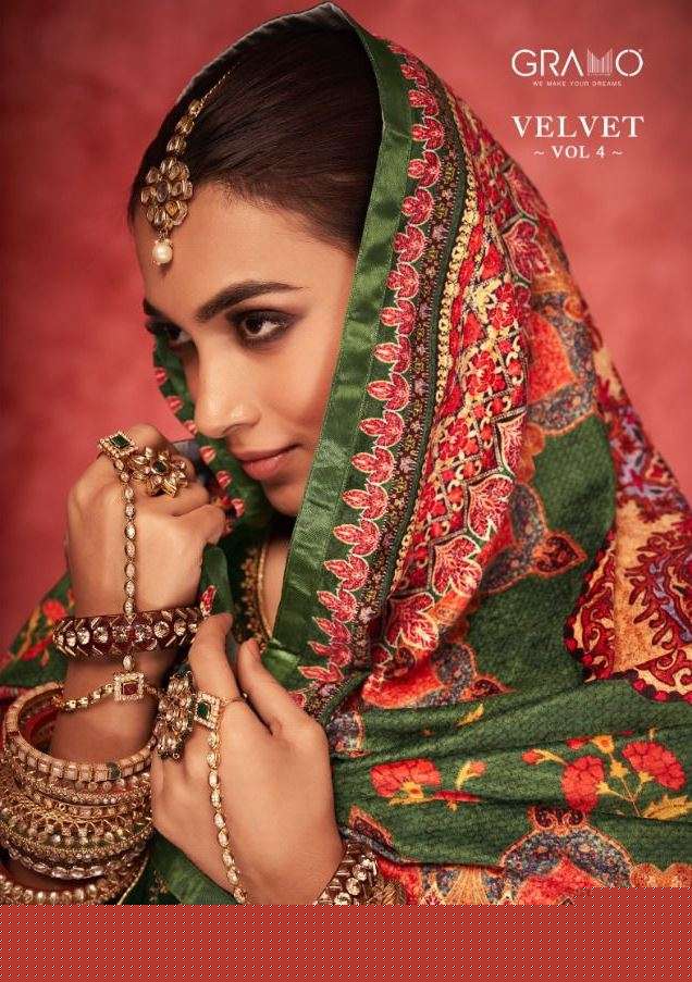 VELVET VOL-4 BY GRAMO 2001 TO 2004 SERIES BEAUTIFUL SUITS STYLISH COLORFUL FANCY CASUAL WEAR & ETHNIC WEAR VELVET EMBROIDERED DRESSES AT WHOLESALE PRICE