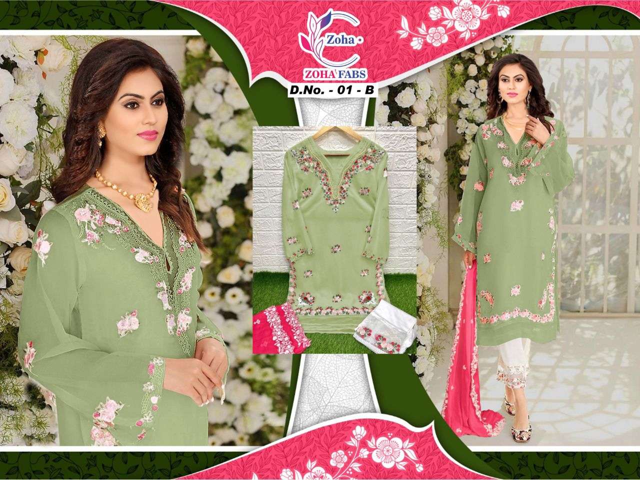 ZOHA 01 COLOURS BY ZOHA FABS 01-A TO 01-H SERIES BEAUTIFUL PAKISTANI SUITS STYLISH FANCY COLORFUL CASUAL WEAR & ETHNIC WEAR HEAVY GEORGETTE EMBROIDERY DRESSES AT WHOLESALE PRICE
