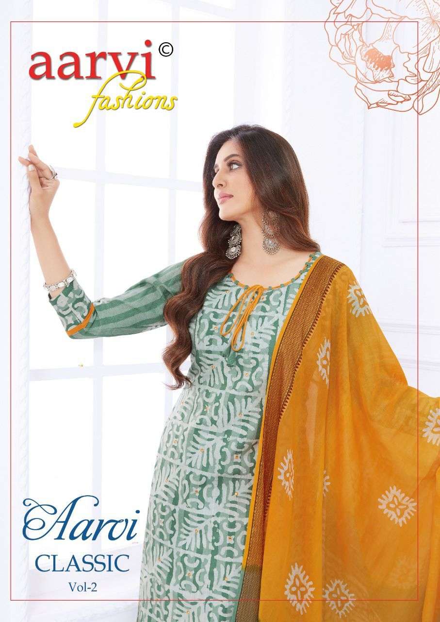 AAROI CLASSIC VOL-2 BY AARVI FASHION 6092 TO 6099 SERIES BEAUTIFUL SUITS COLORFUL STYLISH FANCY CASUAL WEAR & ETHNIC WEAR CAMBRIC COTTON DRESSES AT WHOLESALE PRICE