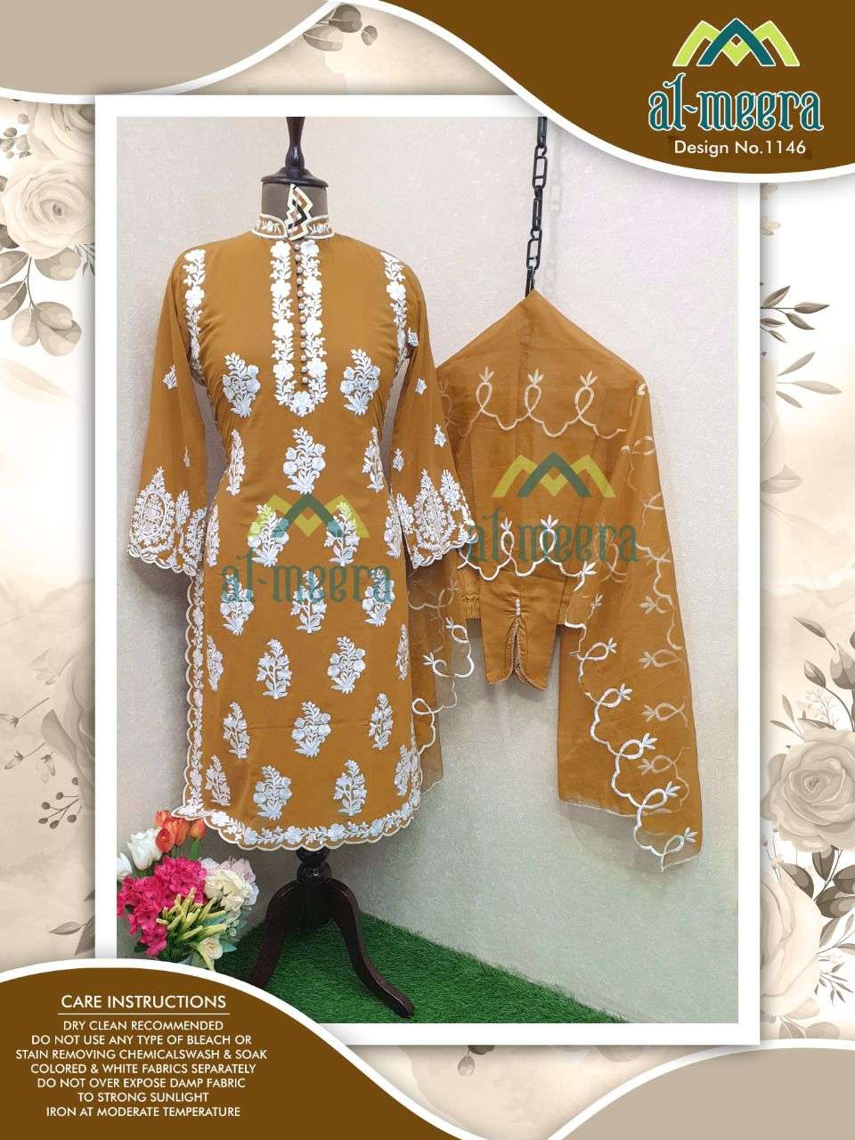 AL-MEERA HIT DESIGN 1146 COLOURS VOL-2 BY AL-MEERA 1146-D TO 1146-G SERIES BEAUTIFUL PAKISTANI SUITS COLORFUL STYLISH FANCY CASUAL WEAR & ETHNIC WEAR FAUX GEORGETTE EMBROIDERED DRESSES AT WHOLESALE PRICE