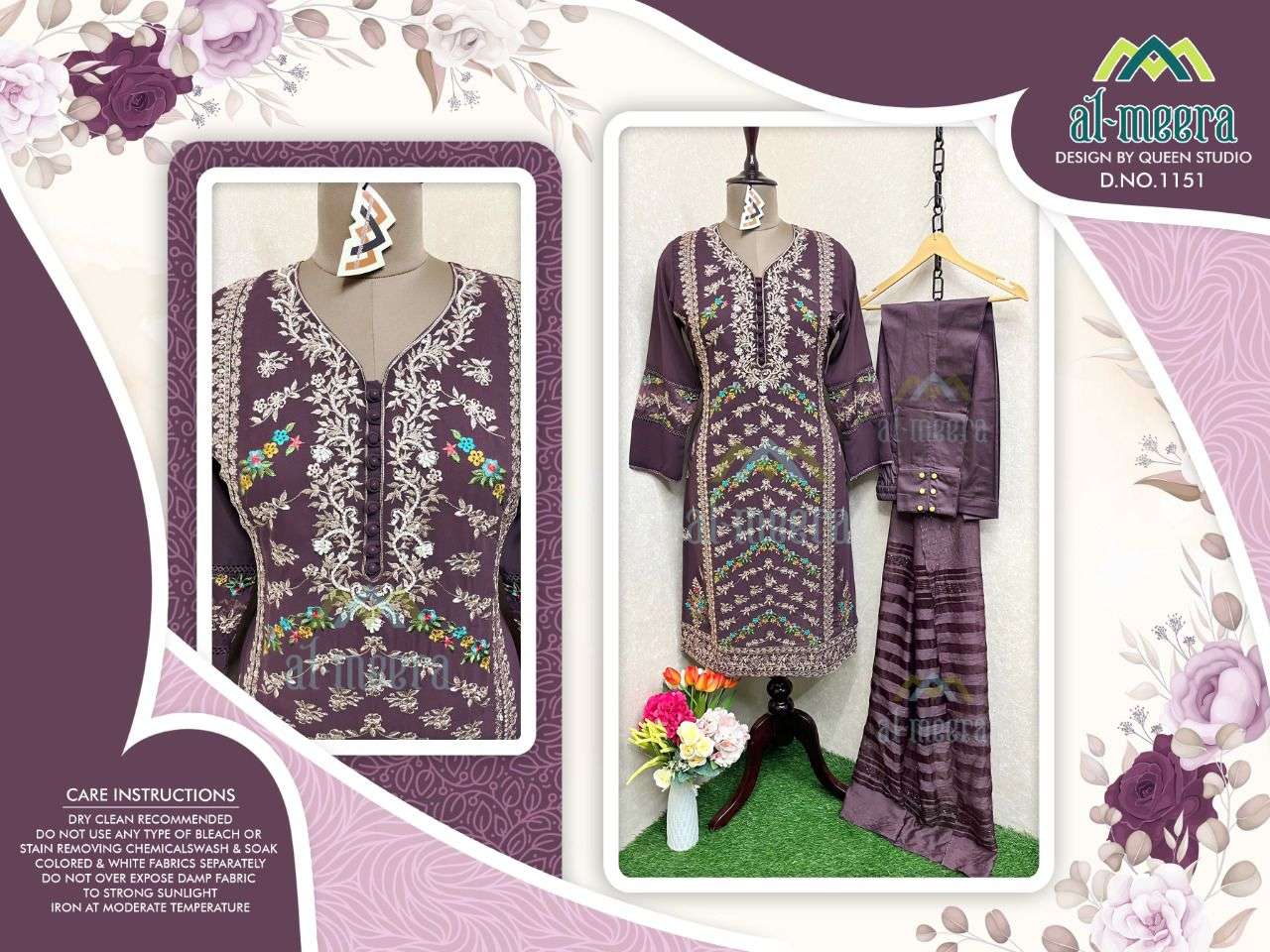 AL-MEERA HIT DESIGN 1151 COLOURS BY AL-MEERA 1151-A TO 1151-C SERIES BEAUTIFUL PAKISTANI SUITS COLORFUL STYLISH FANCY CASUAL WEAR & ETHNIC WEAR FAUX GEORGETTE EMBROIDERED DRESSES AT WHOLESALE PRICE