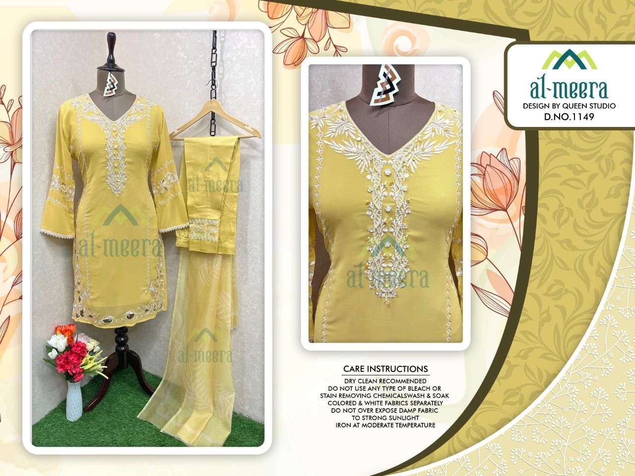 AL-MEERA HIT DESIGN 1149 COLOURS BY AL-MEERA 1149-A TO 1149-D SERIES BEAUTIFUL PAKISTANI SUITS COLORFUL STYLISH FANCY CASUAL WEAR & ETHNIC WEAR FAUX GEORGETTE EMBROIDERED DRESSES AT WHOLESALE PRICE