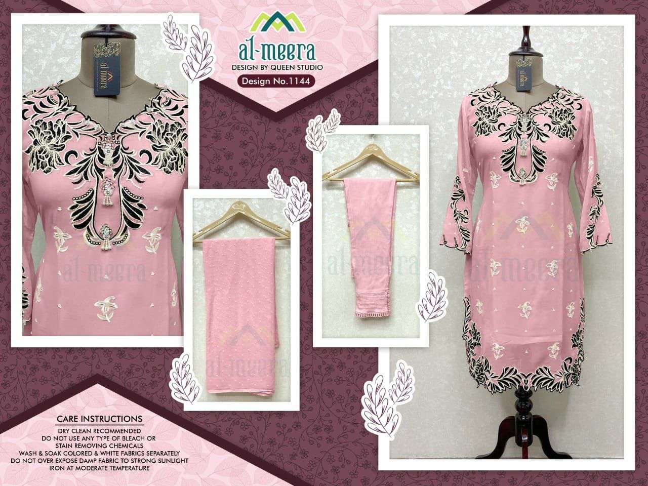 AL-MEERA HIT DESIGN 1144 COLOURS BY AL-MEERA 1144-A TO 1144-E SERIES BEAUTIFUL PAKISTANI SUITS COLORFUL STYLISH FANCY CASUAL WEAR & ETHNIC WEAR FAUX GEORGETTE EMBROIDERED DRESSES AT WHOLESALE PRICE