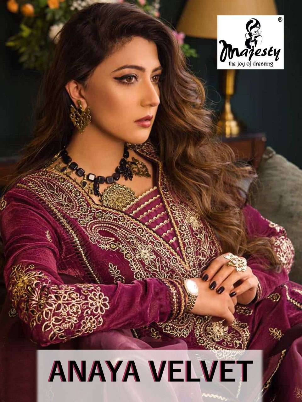 ANAYA VELVET BY MAJESTY 1001 TO 1006 SERIES PAKISTANI SUITS BEAUTIFUL FANCY COLORFUL STYLISH PARTY WEAR & OCCASIONAL WEAR VELVET EMBROIDERED DRESSES AT WHOLESALE PRICE