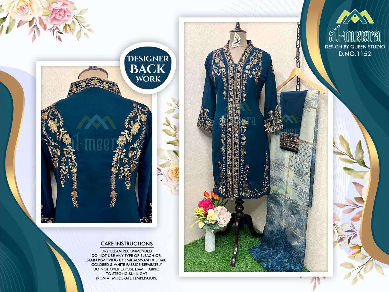 AL-MEERA HIT DESIGN 1152 COLOURS BY AL-MEERA 1152-A TO 1152-D SERIES BEAUTIFUL PAKISTANI SUITS STYLISH COLORFUL FANCY CASUAL WEAR & ETHNIC WEAR FAUX GEORGETTE EMBROIDERED DRESSES AT WHOLESALE PRICE