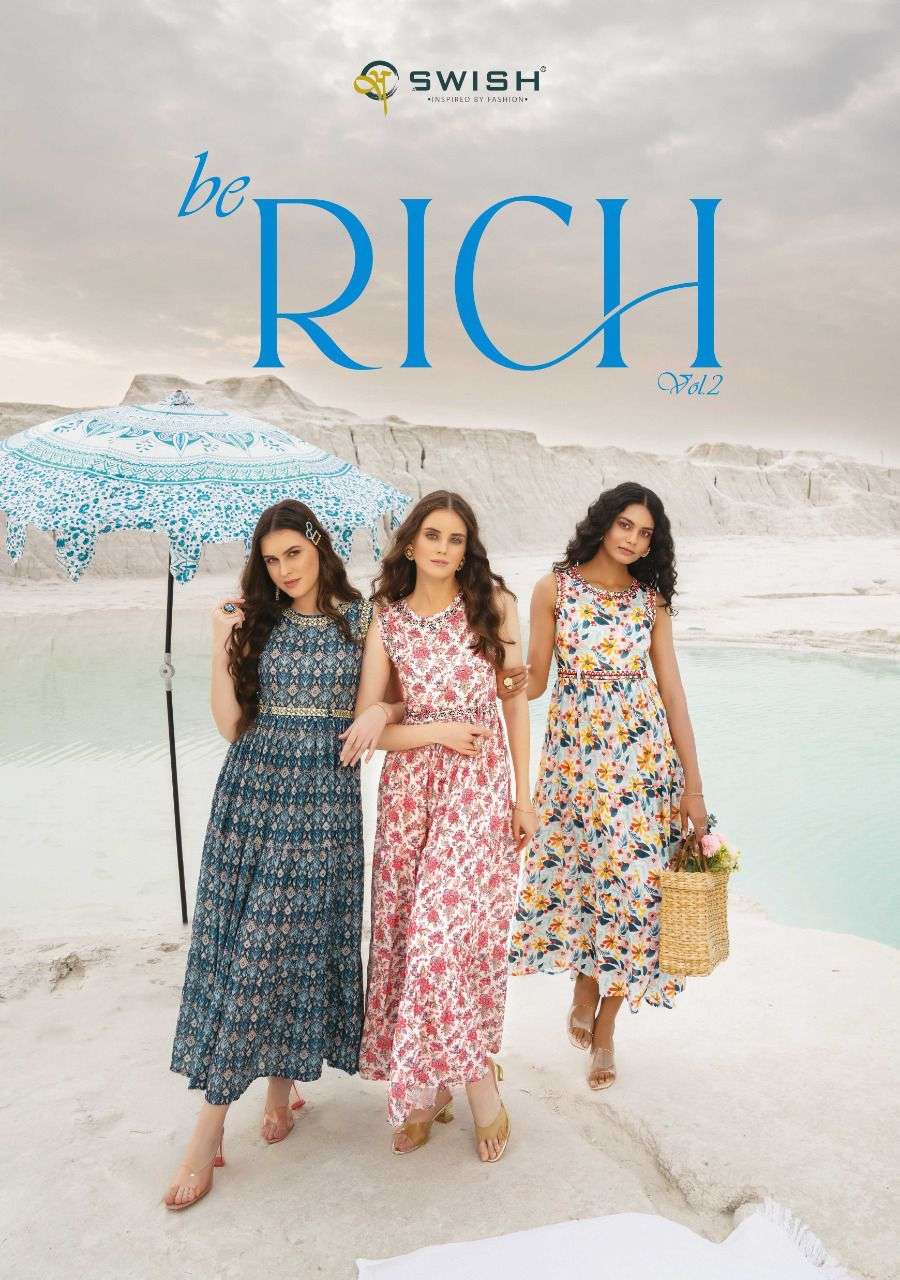 BE RICH VOL-2 BY SWISH 201 TO 208 SERIES BEAUTIFUL STYLISH FANCY COLORFUL CASUAL WEAR & ETHNIC WEAR VISCOSE PRINT KURTIS AT WHOLESALE PRICE