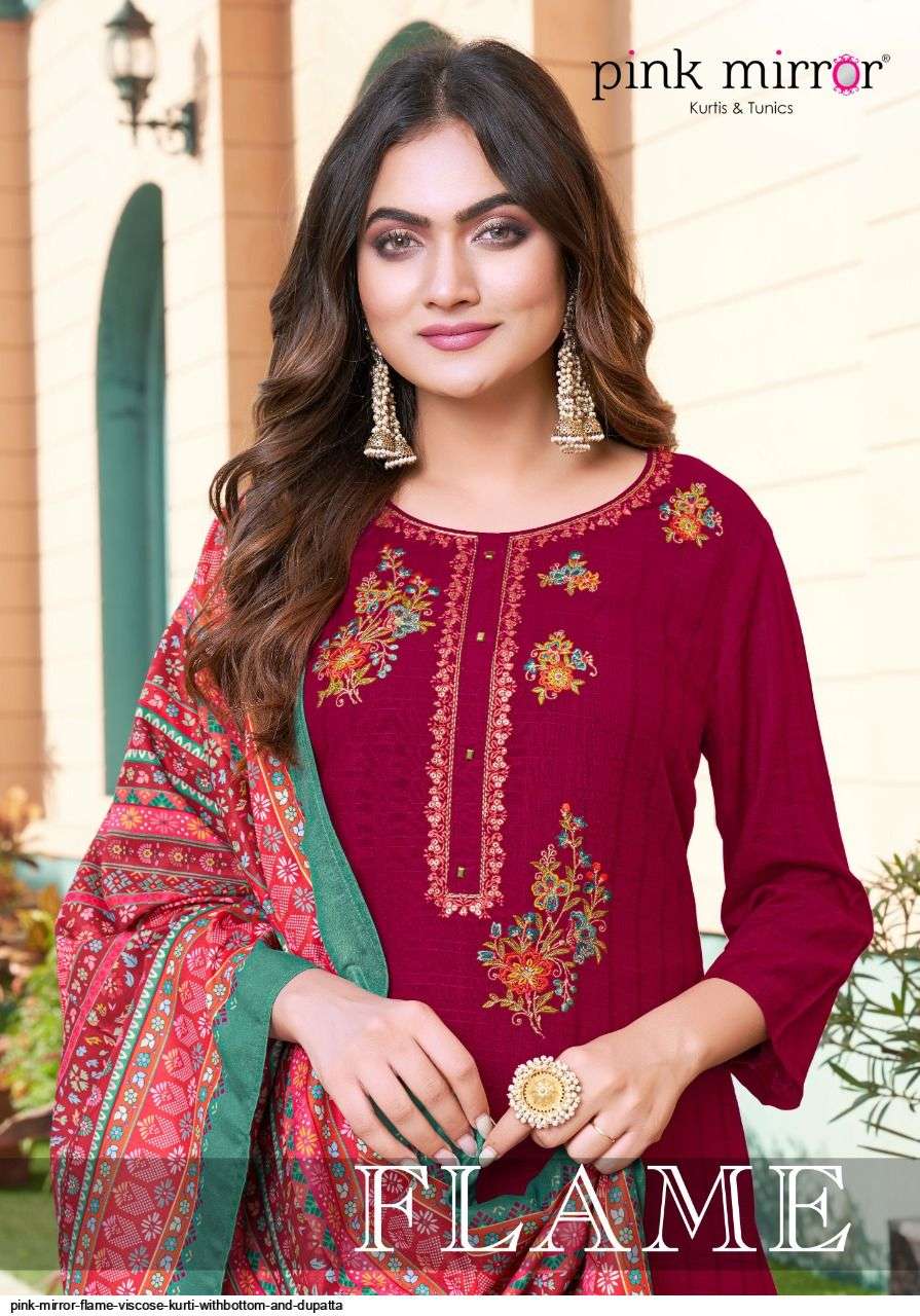 FLAME BY PINK MIRROR 1001 TO 1006 SERIES BEAUTIFUL SUMMER COLLECTION PAKISATNI SUITS STYLISH FANCY COLORFUL CASUAL WEAR & ETHNIC WEAR VISCOSE EMBROIDERY DRESSES AT WHOLESALE PRICE