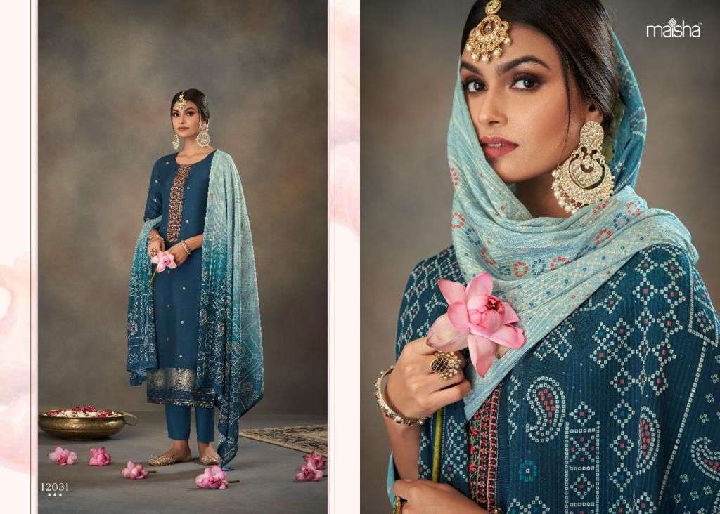 GULNAZ BY MAISHA 12030 TO 12035 SERIES BEAUTIFUL SUITS COLORFUL STYLISH FANCY CASUAL WEAR & ETHNIC WEAR VISCOSE JACQAURD DRESSES AT WHOLESALE PRICE